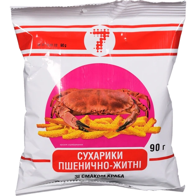 Сухарики "7" пшенично-житні зі смаком краба 90 г - Фото 1 Сухарики "7" пшенично-житні зі смаком краба 90 г - зображення 1