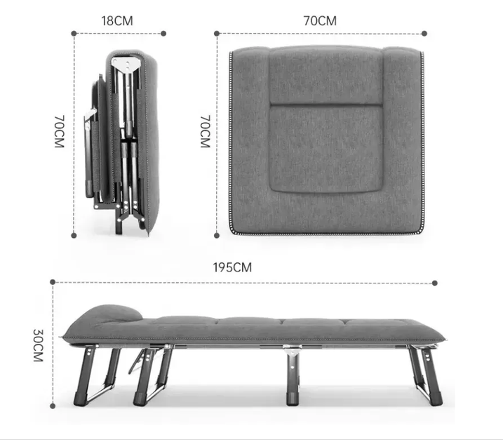 Раскладная кровать со встроенным матрасом LEOBRO Grey 193х68х30 см, с регулируемой спинкой, полиэфирная, серая - Фото 2 Раскладная кровать со встроенным матрасом LEOBRO Grey 193х68х30 см, с регулируемой спинкой, полиэфирная, серая - изображение 2