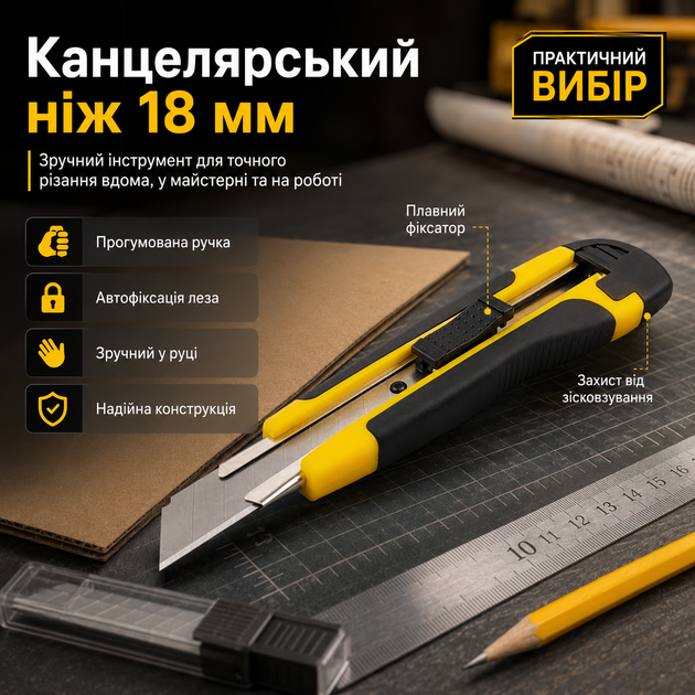 Канцелярський висувний ніж GJ14 - Фото 1 Канцелярський висувний ніж GJ14 - изображение 1