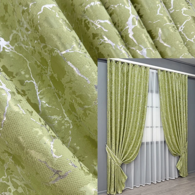 Комплект готових штор VR-Textil Льон мармур Royal Touch № 2011ш Світло-оливковий 100х270 см 2 шт (31-0112) - Фото 1 Комплект готових штор VR-Textil Льон мармур Royal Touch № 2011ш Світло-оливковий 100х270 см 2 шт (31-0112) - зображення 1