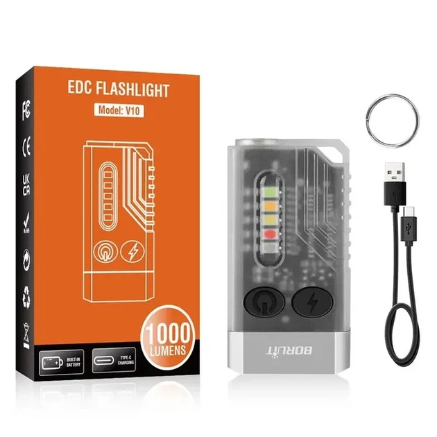 Ліхтар-брелок Boruit V10 EDC акумуляторний світлодіодний 1000 Lm, УФ-підсвітка, Type-C, IPX6, Прозорий (BORUIT-V10WHITE) - Фото 6 Ліхтар-брелок Boruit V10 EDC акумуляторний світлодіодний 1000 Lm, УФ-підсвітка, Type-C, IPX6, Прозорий (BORUIT-V10WHITE) - зображення 6