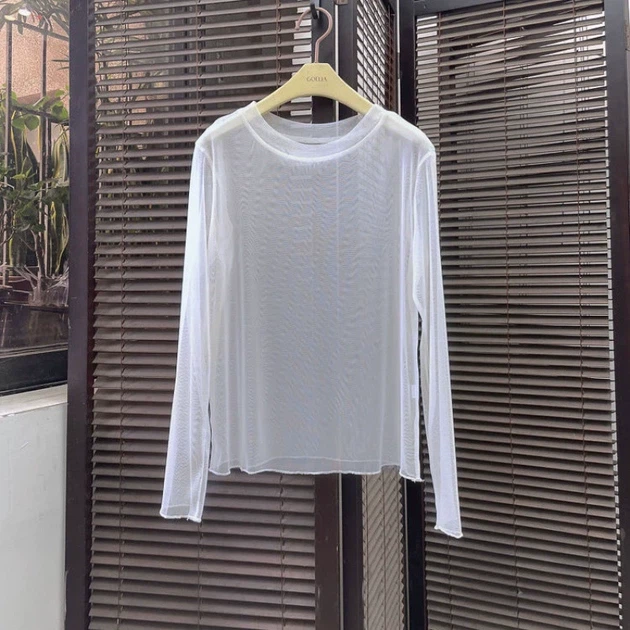 Прозора сітчаста кофтинка лонгслів xs/s білий (50r040) - Фото 2 Прозора сітчаста кофтинка лонгслів xs/s білий (50r040) - изображение 2