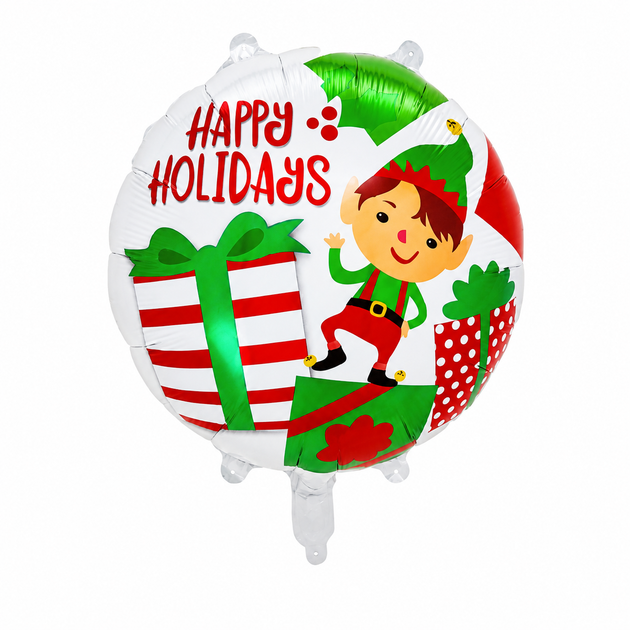 Новорічна Кулька Кругла Happy Holidays Ельф Із Подарунками 45см (18") Новий Рік - Фото 1 Новорічна Кулька Кругла Happy Holidays Ельф Із Подарунками 45см (18") Новий Рік - зображення 1