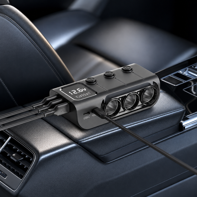 Автомобільний розгалужувач Earldom ET-CS4 120 Вт з 3 гніздами прикурювача та USB - зображення 6