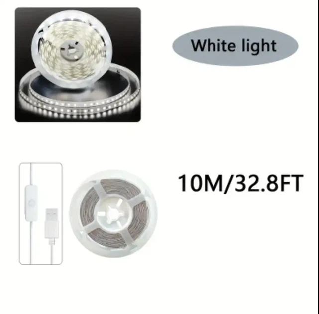 Світлодіодна 10м LED стрічка із кнопкою, USB 5V, стрічка для підсвічування кімнат, поверхонь. - зображення 2