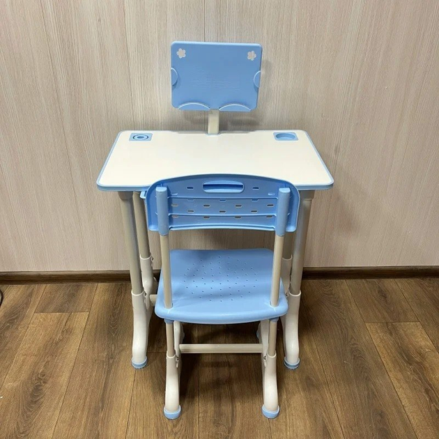 Детская парта VEN001 со стульчиком голубая, учебный комплект для школьника с регулировкой высоты и рабочей поверхностью - изображение 6