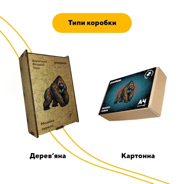 Дерев'яний фігурний пазл Мозаїка горила, А1, Картонна коробка 500+ елементів - изображение 4