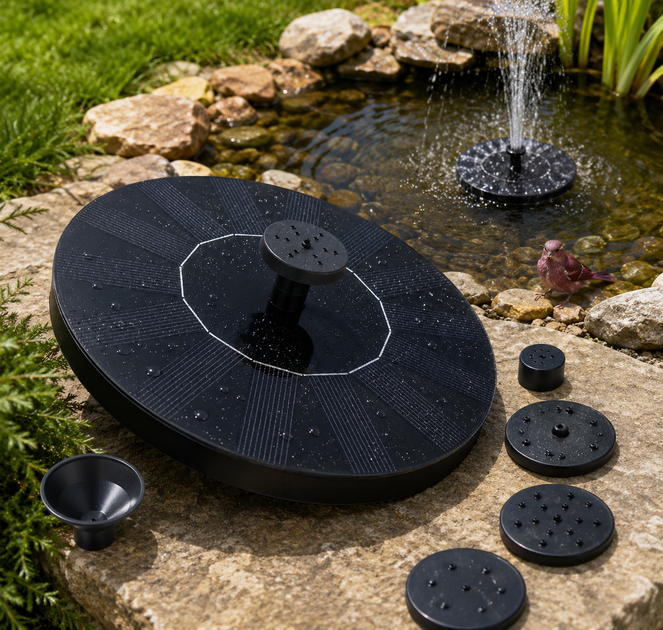 Фонтан на сонячній батареї плаваючий для ставка та басейну садовий з насадками - Фото 5 Фонтан на сонячній батареї плаваючий для ставка та басейну садовий з насадками - зображення 5