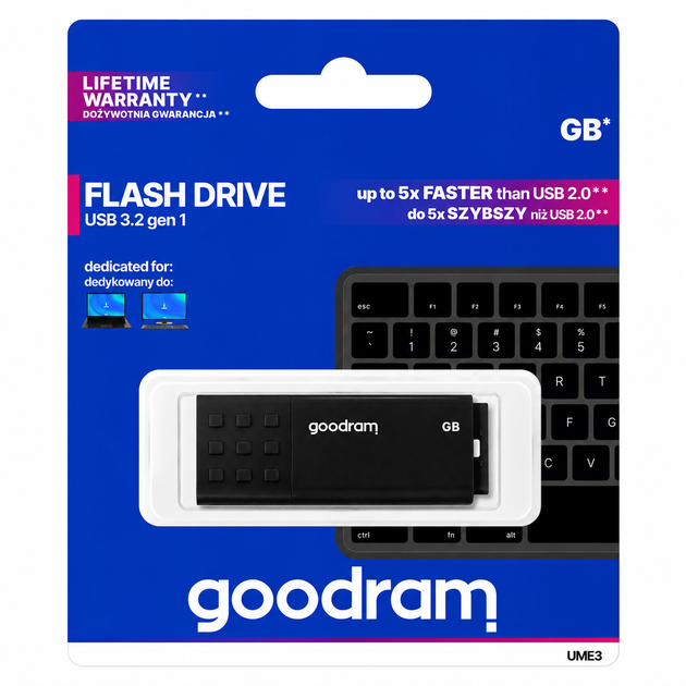 Флеш-память USB GoodRAM UME3-2560K0R11 256GB USB 3.2 пластик Чорний - Фото 6 Флеш-память USB GoodRAM UME3-2560K0R11 256GB USB 3.2 пластик Чорний - зображення 6