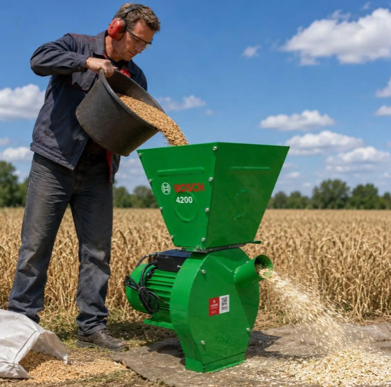 Зернодробилка Bosch BFS 4200 электрическая 230 кг/ч кормодробилка молотковая 4,2 кВт измельчитель зерна 220 В дробилка для кукурузы пшеницы сухих кормов 3500 об/мин корморезка с бункером 10 л четырьмя ситами 3 4 5 6 мм для фермы домашнего хозяйства - изображение 9