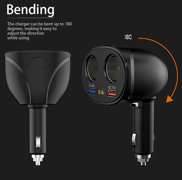 Автомобільний розгалужувач прикурювача 2 гнізда з вольтметром, USB 3.1A та Quick Charge 3.0, автомобільний подвійник - зображення 2