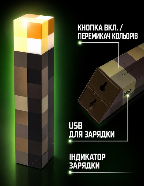 Детский ночник IP-434 Майнкрафт факел Minecraft светильник игрушка лампа LED факел на аккумуляторе - изображение 4