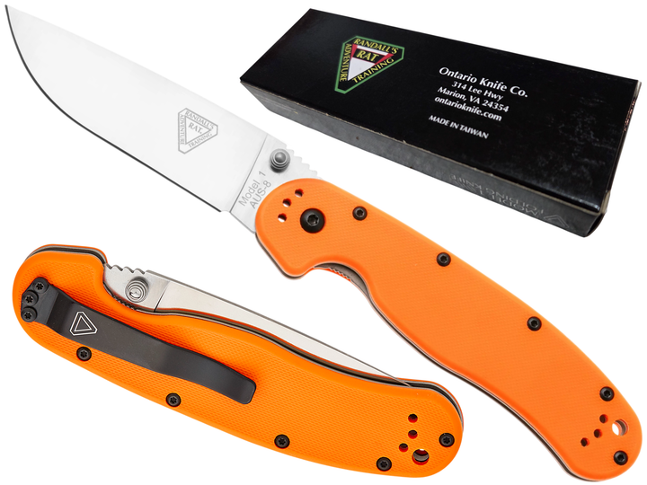 Ніж складаний Ontario Knife RAT I Linerlock, лезо Plain Satin AUS-8, руківя Orange GFN, Тайвань, ON8848OR - изображение 2