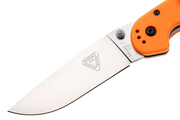 Ніж складаний Ontario Knife RAT I Linerlock, лезо Plain Satin D2, руківя Orange GFN, Тайвань, ON8867OR - Фото 4 Ніж складаний Ontario Knife RAT I Linerlock, лезо Plain Satin D2, руківя Orange GFN, Тайвань, ON8867OR - изображение 4