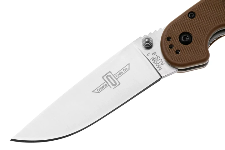 Ніж складаний Ontario Knife RAT I Linerlock, лезо Plain Satin AUS-8, руківя Coyote Brown GFN, Тайвань, ON8848CB - зображення 4