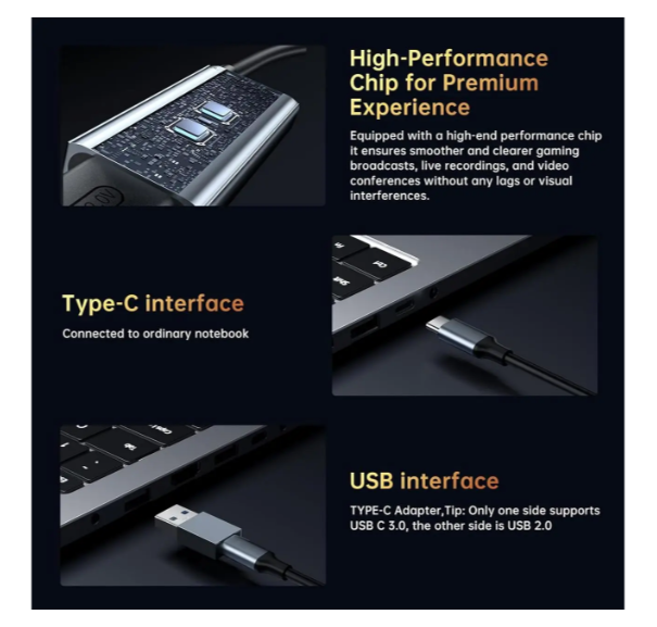Карта видеозахвата Newhope USB 3.0 HDMI на USB-C 4K 30Hz, Full HD 1080P 60Hz, Capture Card для стриминга и записи игр - изображение 3