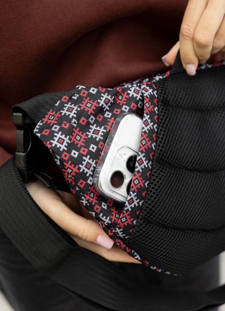 Велика жіноча текстильна сумка-бананка Sambag DynamicDart водонепроникна на 9 відділень з етно принтом Вишиванка - зображення 6