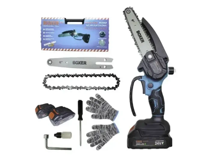 Аккумуляторная цепная пила Boxer BX-3307 электропила бесщеточная садовая мини компактная для обрезки деревьев веток распиливания древесины бревен бруса заготовки дров 24 В 5 А·ч шина 15 см 2 батареи кейс - изображение 5