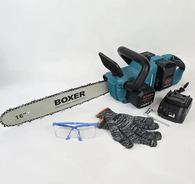 Аккумуляторная цепная пила BOXER BX-3316 электропила бесщеточная беспроводная садовая для распиливания древесины бревен заготовки дров обрезки деревьев веток строительных хозяйственных работ 48 В 5 А·ч шина 40 см скорость 15 м с автосмазка автонатяжение 2 - Фото 8 Аккумуляторная цепная пила BOXER BX-3316 электропила бесщеточная беспроводная садовая для распиливания древесины бревен заготовки дров обрезки деревьев веток строительных хозяйственных работ 48 В 5 А·ч шина 40 см скорость 15 м с автосмазка автонатяжение 2 - изображение 8