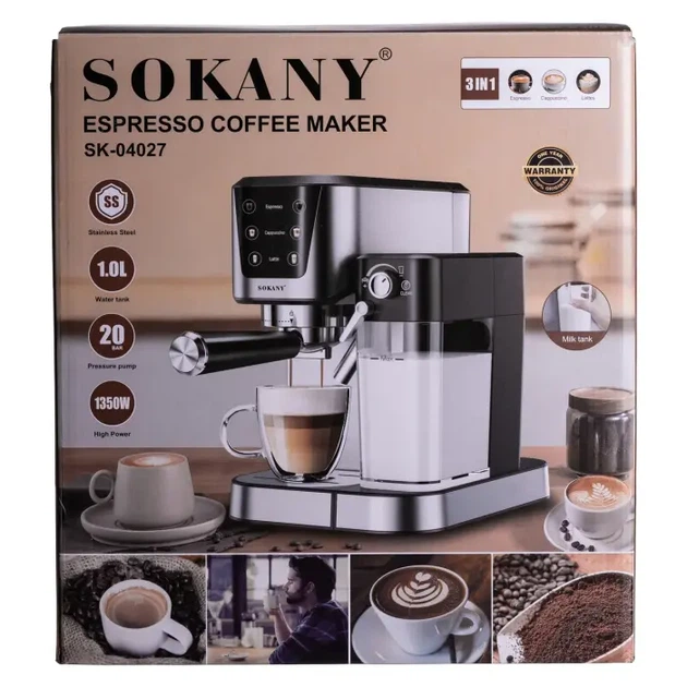 Кавоварка ріжкова 3в1 з капучинатором 1350 Вт бак 1 л Sokany SK-04027 - зображення 10