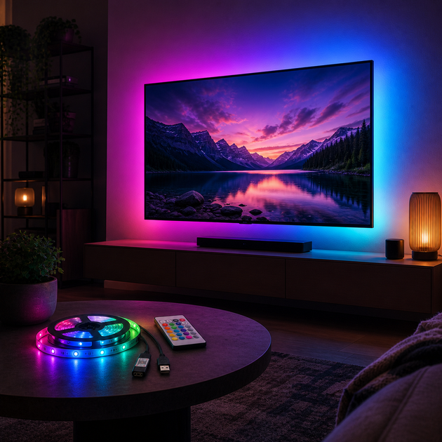 Світлодіодна LED стрічка Smart RGB SMD5050 10 м з Bluetooth-керуванням, пультом, живленням від USB та Power Bank - зображення 6