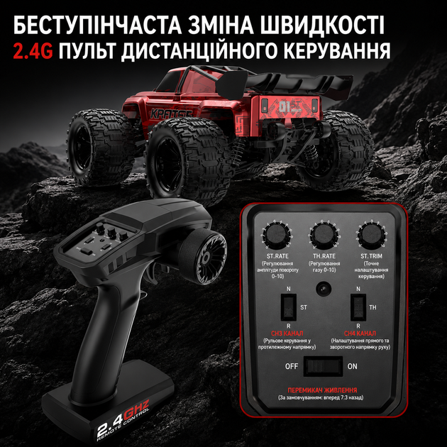 Машинка на пульте KFPLAN KF18 1:14 4WD до 50 км/ч, бесщеточный RC внедорожник Brushless с аккумулятором - Фото 8 Машинка на пульте KFPLAN KF18 1:14 4WD до 50 км/ч, бесщеточный RC внедорожник Brushless с аккумулятором - изображение 8
