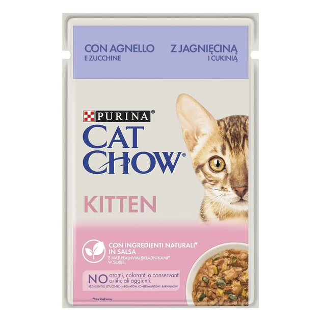 Вологий корм для кошенят Cat Chow Kitten pouch 85 г - ягня та кабачок - Фото 1 Вологий корм для кошенят Cat Chow Kitten pouch 85 г - ягня та кабачок - изображение 1