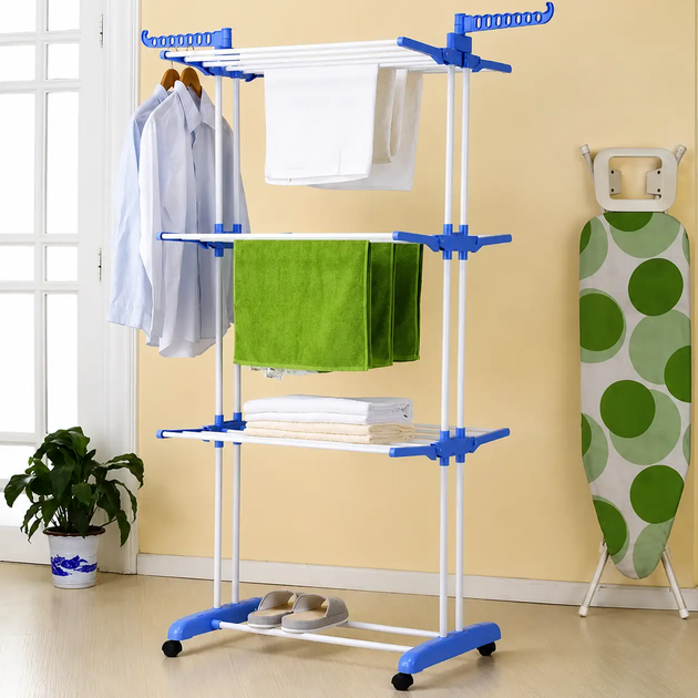 Складна сушарка для білизни Garment Rack With Wheels, підлогова багаторівнева сушарка для одягу на колесах - зображення 8