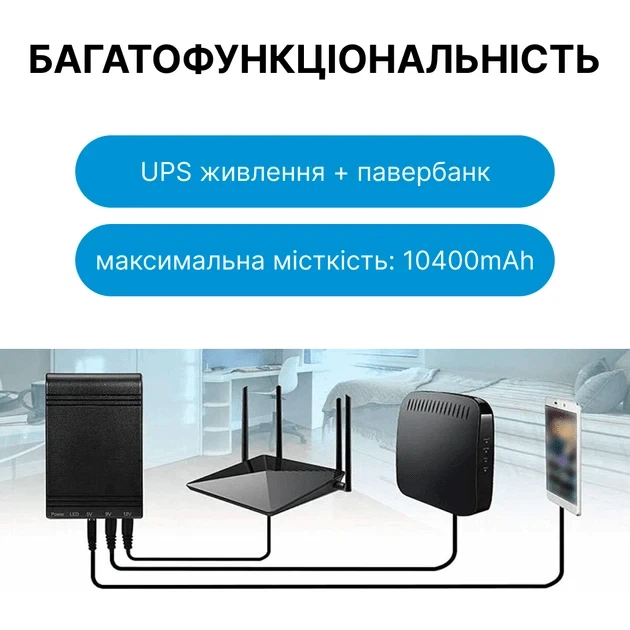 Бесперебойник для роутера павербанк повербанк power bank ИБП mini WGP UPS103C для медиаконвертера модема видеонаблюдения wi fi 10400 мА·ч роутеров 5v 9v 12 вольт повербанки бесперебойники с аккумулятором источник бесперебойного питания вай фай резервный - изображение 8