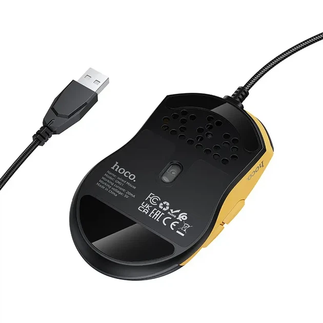 Проводная игровая мышь HOCO GM51 RGB, USB, 1.5 м, оптическая, бело-синяя Чорний-Жовтий - Фото 4 Проводная игровая мышь HOCO GM51 RGB, USB, 1.5 м, оптическая, бело-синяя Чорний-Жовтий - изображение 4