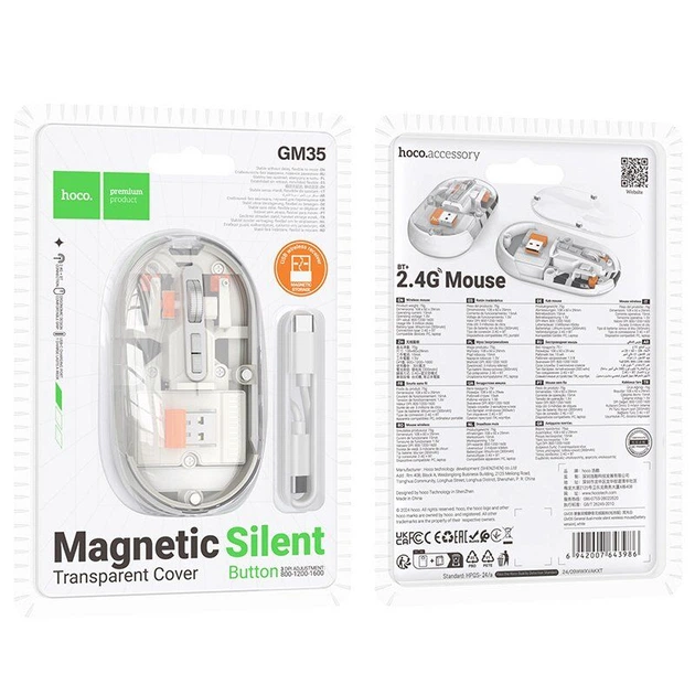 Беспроводная мышь Hoco GM35 General Dual-Mode Silent, белая - Фото 2 Беспроводная мышь Hoco GM35 General Dual-Mode Silent, белая - изображение 2