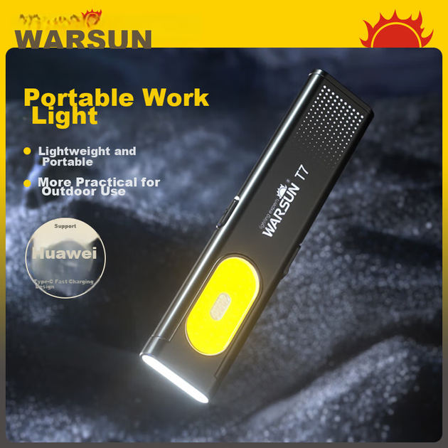 Фонарь WARSUN T7 компактный портативный магнитный перезаряжаемый - изображение 2