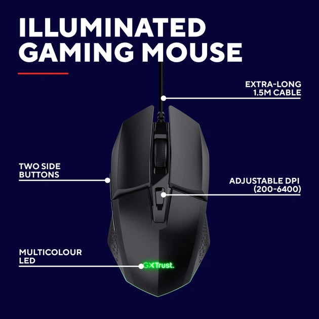 Компьютерная мышь Trust GXT 109 Felox RGB проводная Черная (25036) - изображение 6