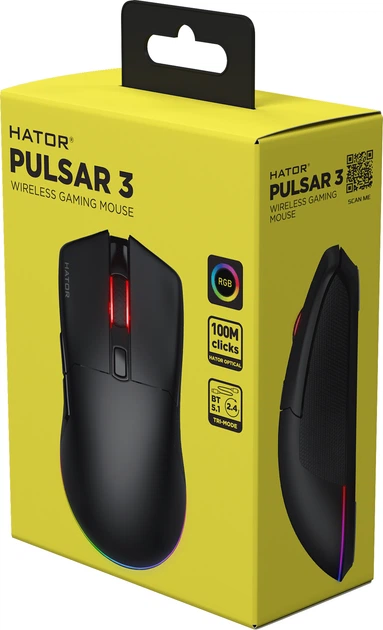 Компьютерная мышь Hator Pulsar 3 беспроводная оптическая 12000 dpi Bluetooth / 2.4 ГГц / USB RGB Черная (Pulsar 3) - изображение 7