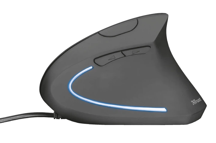 Компьютерная мышь Trust Verto Ergonomic вертикальная USB оптическая 1000/1600 dpi 6 кнопок с голубой подсветкой Чёрная (22885) - изображение 2