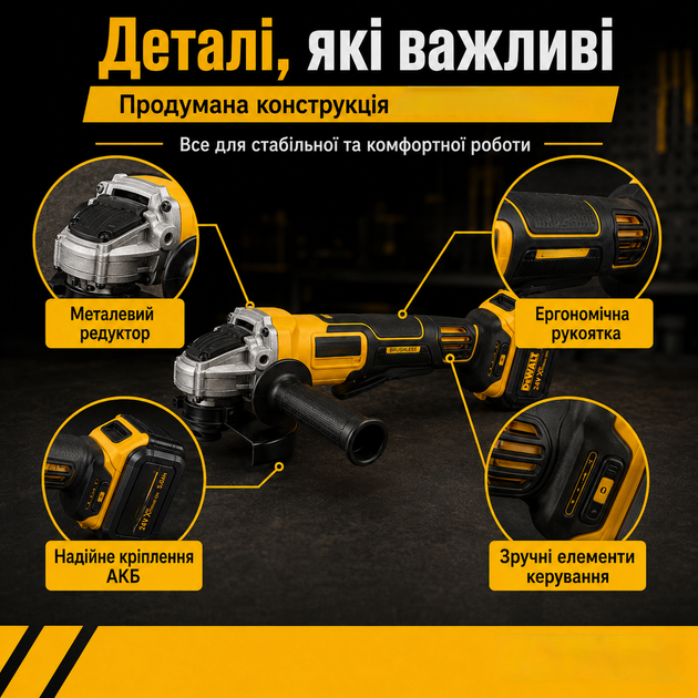 Болгарка аккумуляторная 125 мм 2 АКБ 24 В 5 Ah Угловая шлифмашина бесщеточная Шлифмашина с зарядным устройством - изображение 7