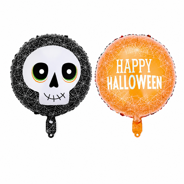 Фольгированный Шар Двухсторонний Череп Happy Halloween 45см (18") Черный Оранжевый - Фото 1 Фольгированный Шар Двухсторонний Череп Happy Halloween 45см (18") Черный Оранжевый - изображение 1