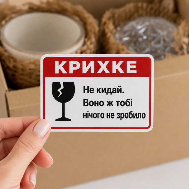 Іронічні заклейки «Крихке — Не кидай», 70×50 мм, 24 шт - Фото 1 Іронічні заклейки «Крихке — Не кидай», 70×50 мм, 24 шт - изображение 1