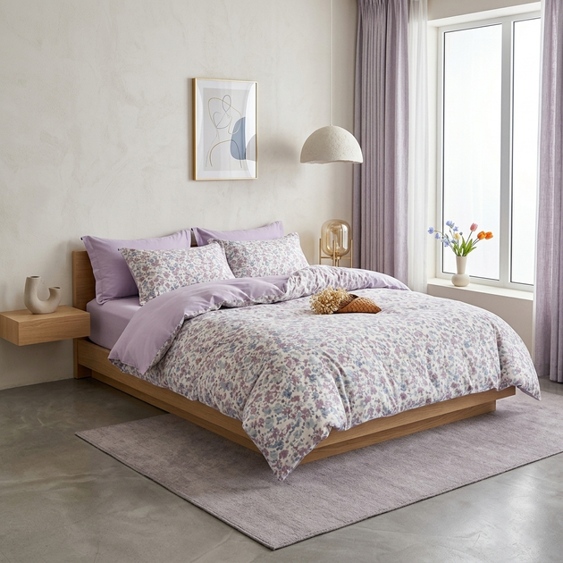 Комплект постельного белья Colorful Home с цветочным принтом лиловый, подарочная упаковка - изображение 5