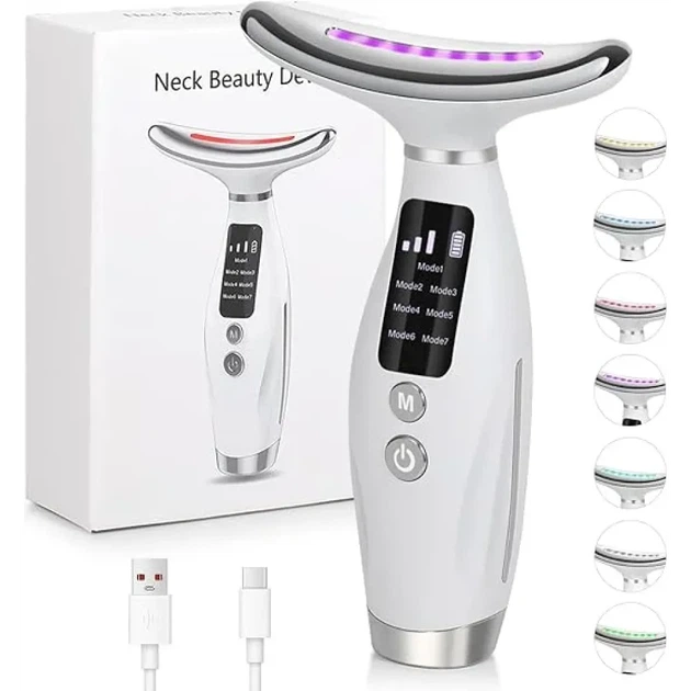 Мікрострумовий масажер для обличчя та шиї Neck Beauty Device 26X-328 з 7 режимами LED-терапії та ліфтинг-ефектом, Білий - зображення 6