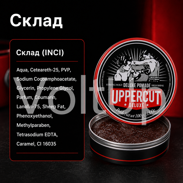 Помада Uppercut Deluxe Pomade STD 100 г для барберской укладки slick back и side part - изображение 2