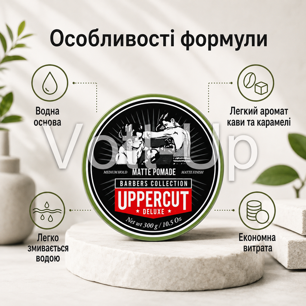 Помада Uppercut Deluxe Matt Pomade Barber Tin 300 г для укладки волосся з матовим ефектом - зображення 2