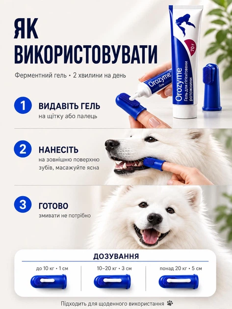 Гель для догляду чищення зубів ясен для тварин собак котів тхорів гризунів Orozyme Орозим стоматологічний профілактика боротьби зубного каменю нальоту ротової порожнини зубна паста проти неприємного запаху з пащі гігієни ротової порожнини + щітка - Фото 4 Гель для догляду чищення зубів ясен для тварин собак котів тхорів гризунів Orozyme Орозим стоматологічний профілактика боротьби зубного каменю нальоту ротової порожнини зубна паста проти неприємного запаху з пащі гігієни ротової порожнини + щітка - зображення 4