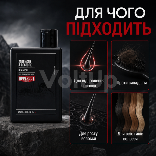 Шампунь Uppercut Deluxe Strength and Restore Shampoo 240 мл укрепляющий для мужских волос - изображение 5