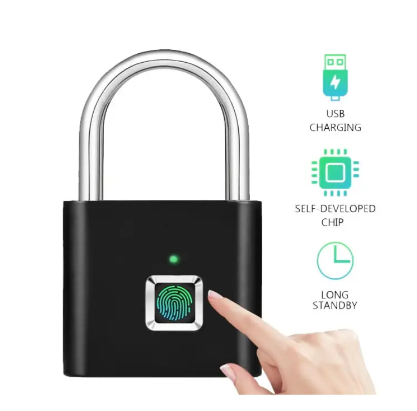Умный навесной замок с отпечатком пальца, сенсорный биометрический замок, USB-зарядка, до 10 отпечатков, для сумки, шкафчика и чемодана (203) - изображение 3