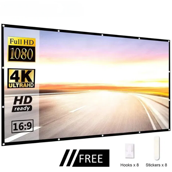 Проекционный экран 84″ 16:9, белое матовое антибликовое полотно 186×105 см, черная окантовка, люверсы и крепление для проектора, дома и офиса(202) - изображение 2