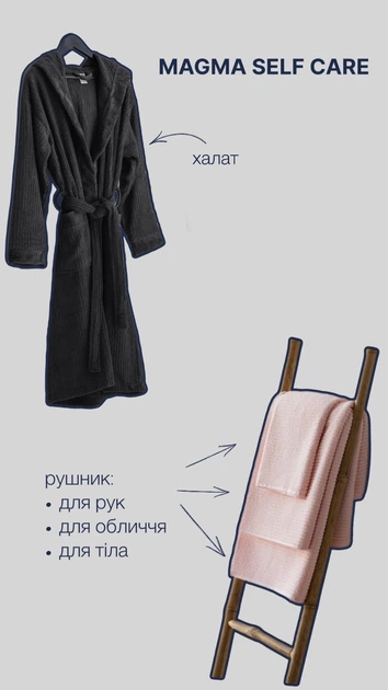 Подарочный набор махровый халат 42-44 и полотенца 30х50см, 50х90см, 70х140см HYGG Черный (394953) - Фото 2 Подарочный набор махровый халат 42-44 и полотенца 30х50см, 50х90см, 70х140см HYGG Черный (394953) - изображение 2