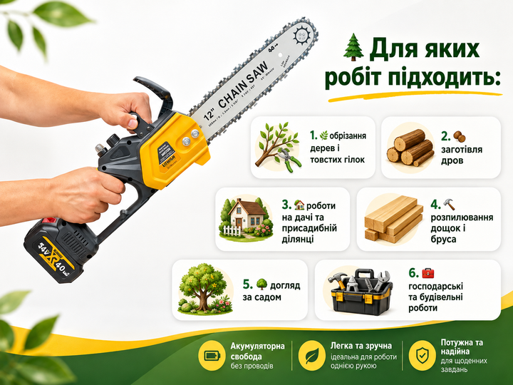 Аккумуляторная Пила DeWALT Электрическая цепная пила на аккумуляторе Пилка беспроводная Портативная цепная пила - изображение 3