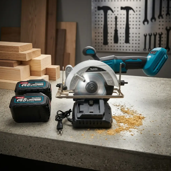 Дискова пила Makita HS7010 для дерева 125 мм акумуляторна циркулярка 48 В ручний інструмент 5 А·год електропила 10800 об хв для розпилювання фанери ОСБ ДСП ремонту будівництва монтажу 2 батареї - зображення 6
