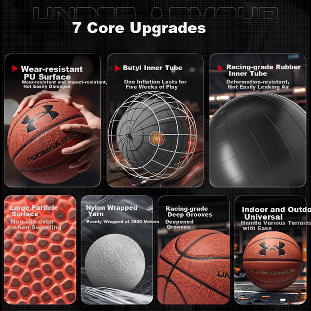 Мяч баскетбольный Under Armour S7 Черно-коричневый - Фото 2 Мяч баскетбольный Under Armour S7 Черно-коричневый - изображение 2